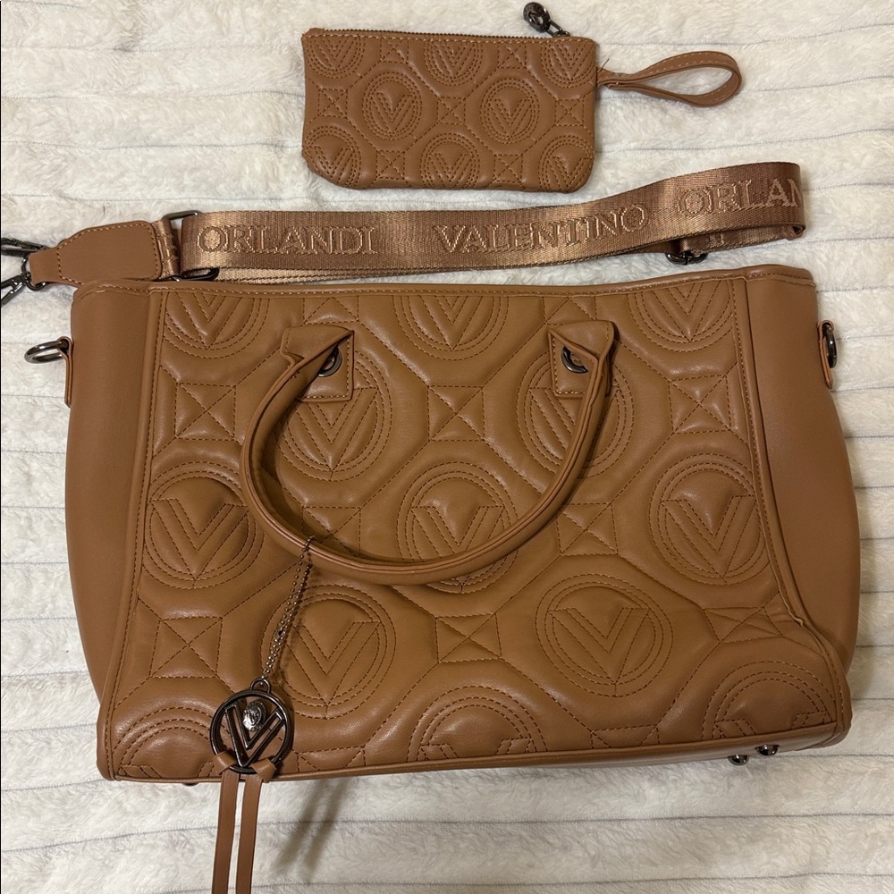 Valentino Orlandi Tan Quilted Bag Set